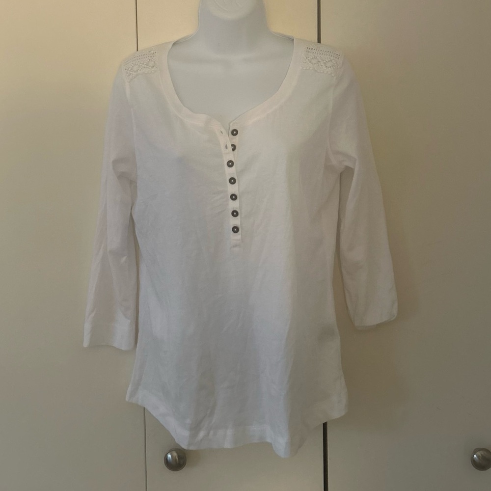 Ralph Lauren Cotton lace embellished half button top S - Picture 1 of 9